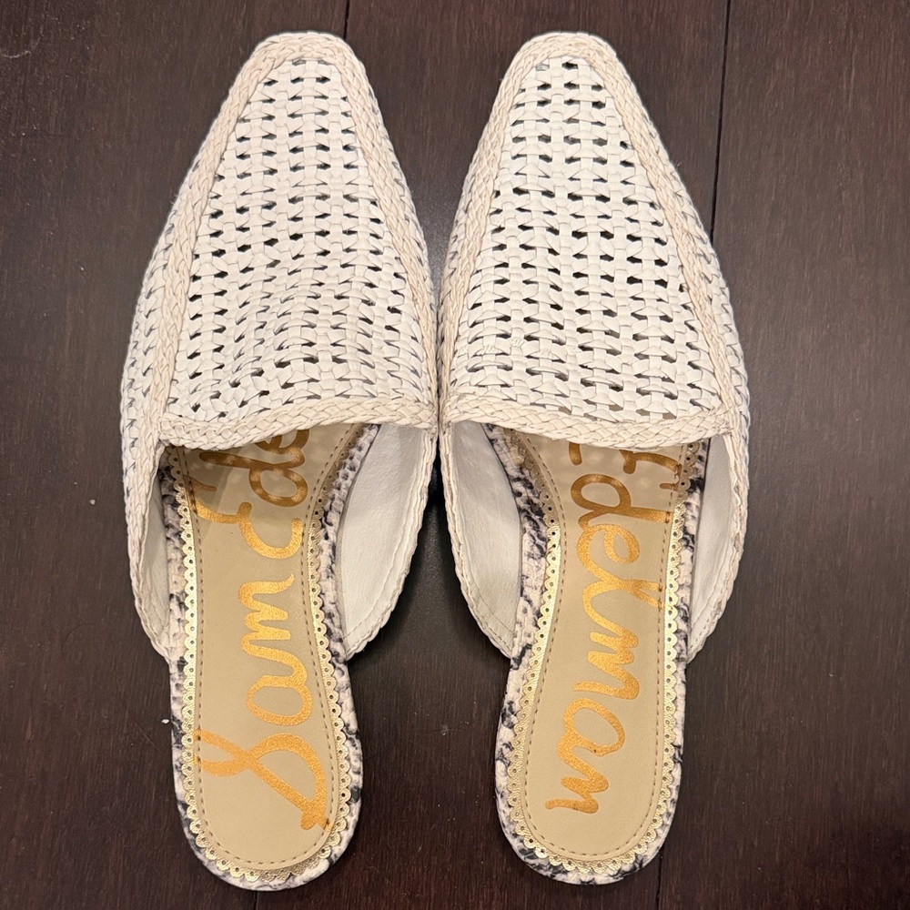 Sam Edelman Cream Woven Pointed-Toe Slip Mule